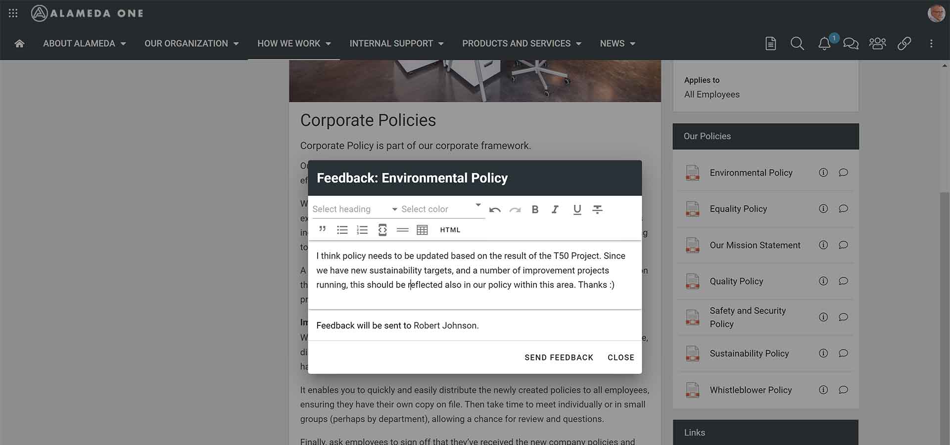 Image 11: Providing feedback on a corporate policy