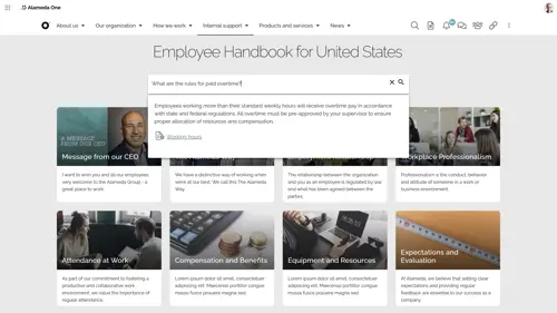 Image 1 HR Intranet Best Practice: AI-powered semantic search in employee engagement software helps employees quickly find HR policies and handbooks.
