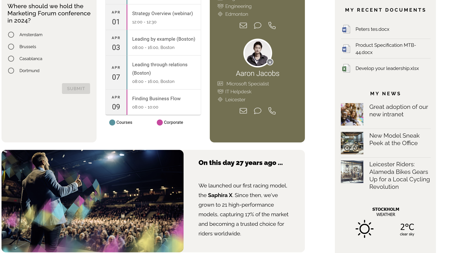 Intranet content ideas example showing a calendar-based post highlighting an anniversary.
