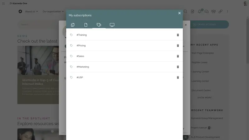Intranet Examples 2: Managing subscriptions and targeted updates — a good intranet feature for personalization.