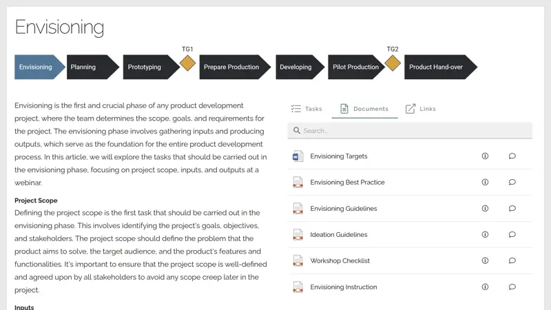 Example of SharePoint document library showing controlled files for product development in Microsoft 365 intranet.