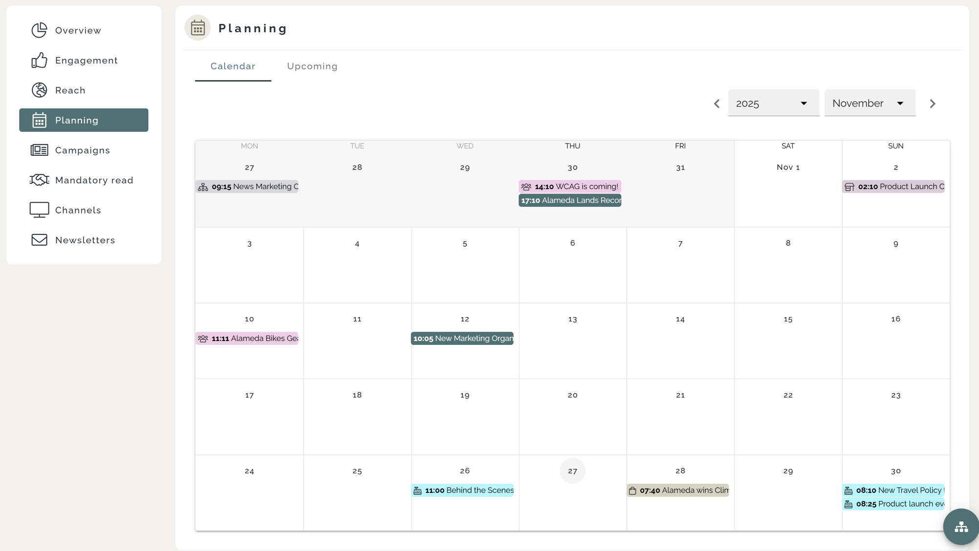 Alt text: Intranet communication idea illustrating a shared editorial calendar used to plan and align internal communication campaigns.