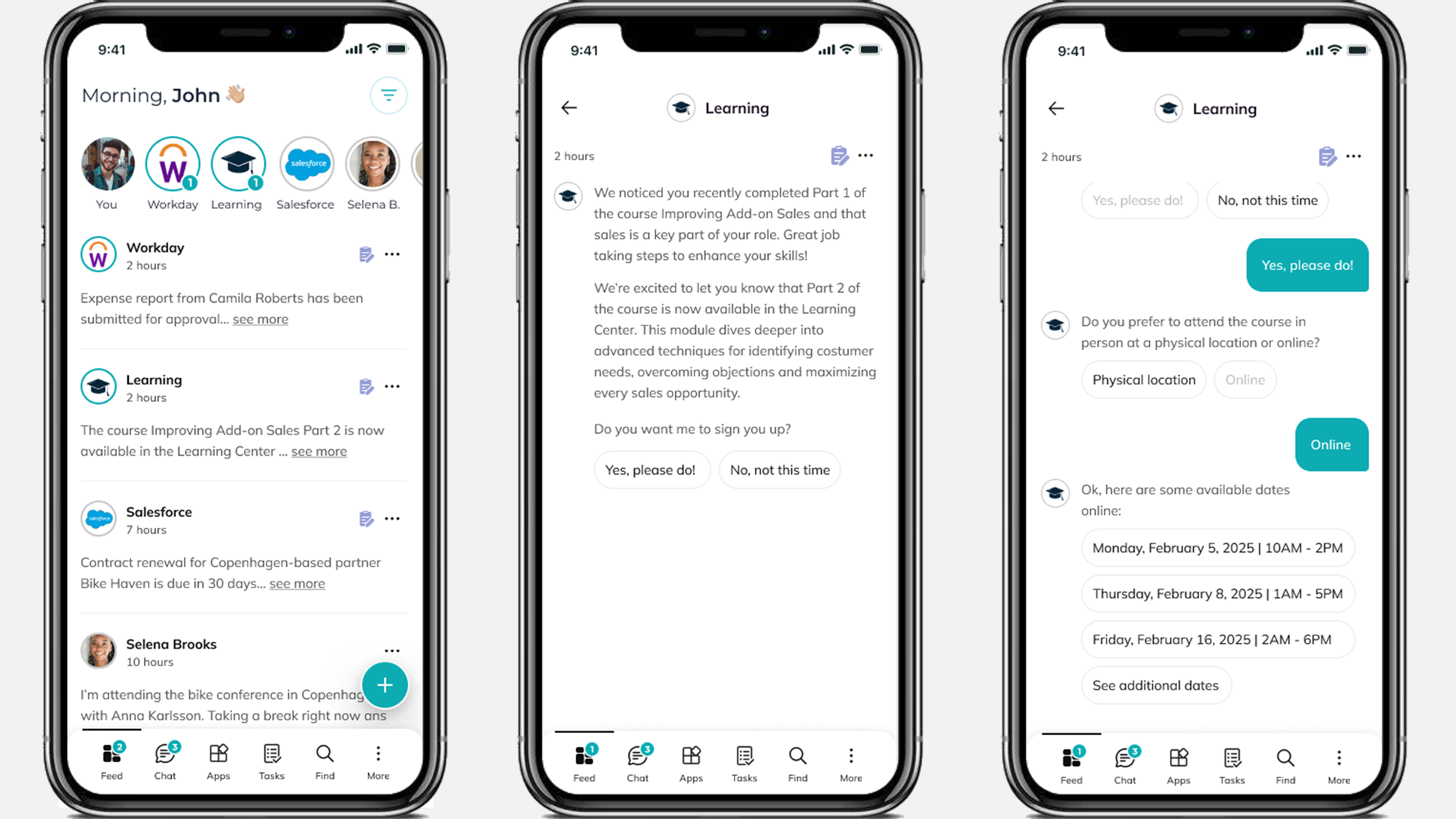 AI-supported mobile intranet feed delivering personalized news, messages, and notifications to frontline employees.