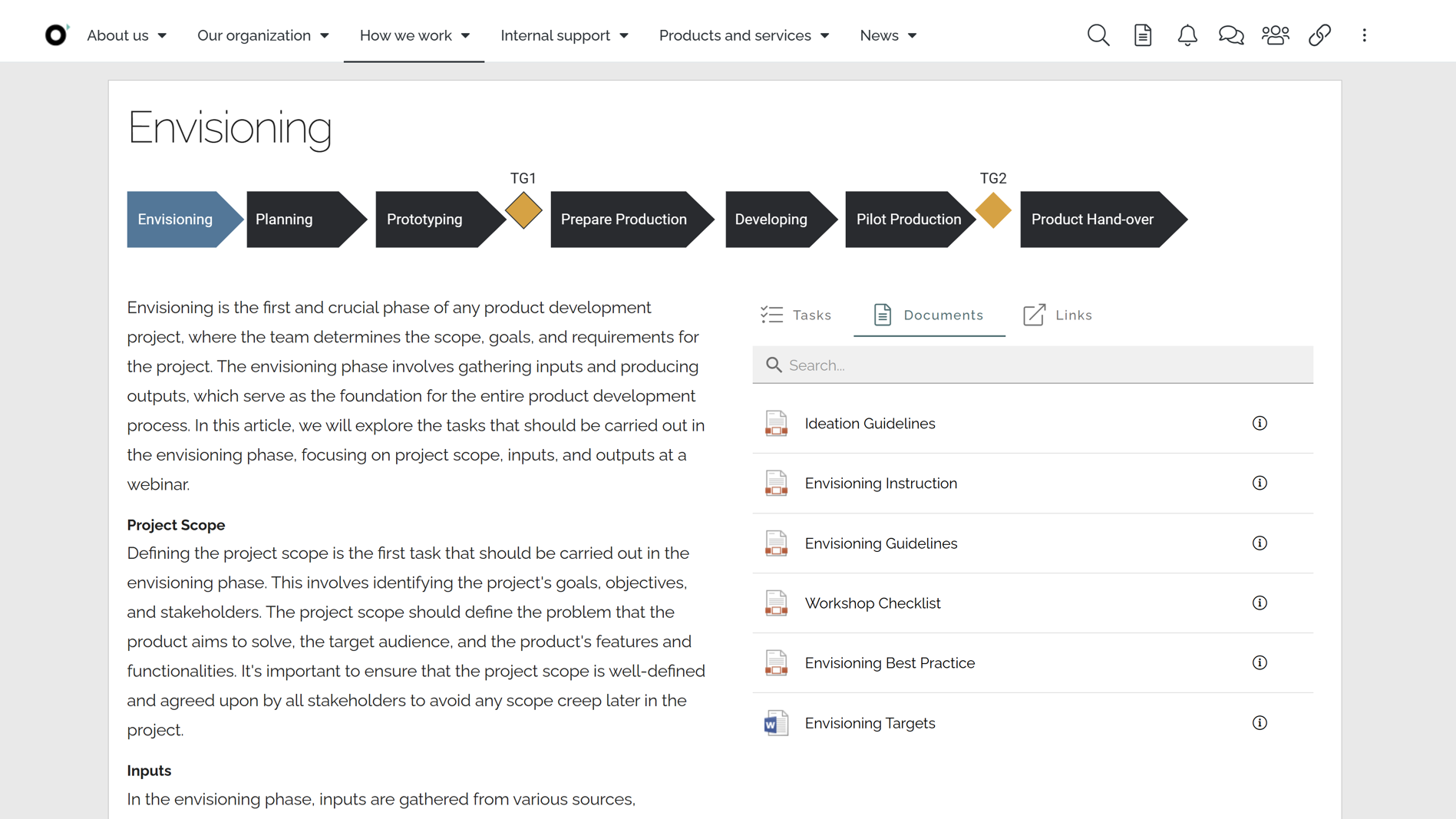 Business process map shown as one of the intranet navigation examples, allowing users to navigate processes, tasks, and related content.