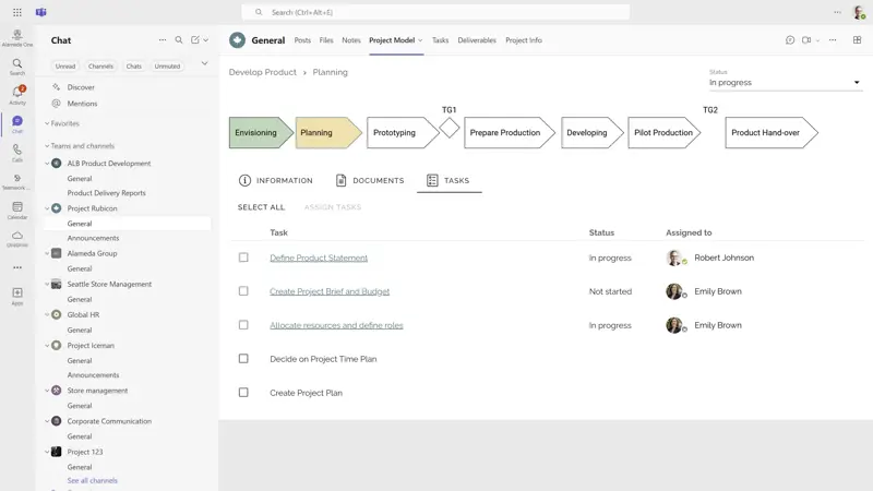 Modern intranet example: project dashboard with milestones, status tracking, and collaboration tools.