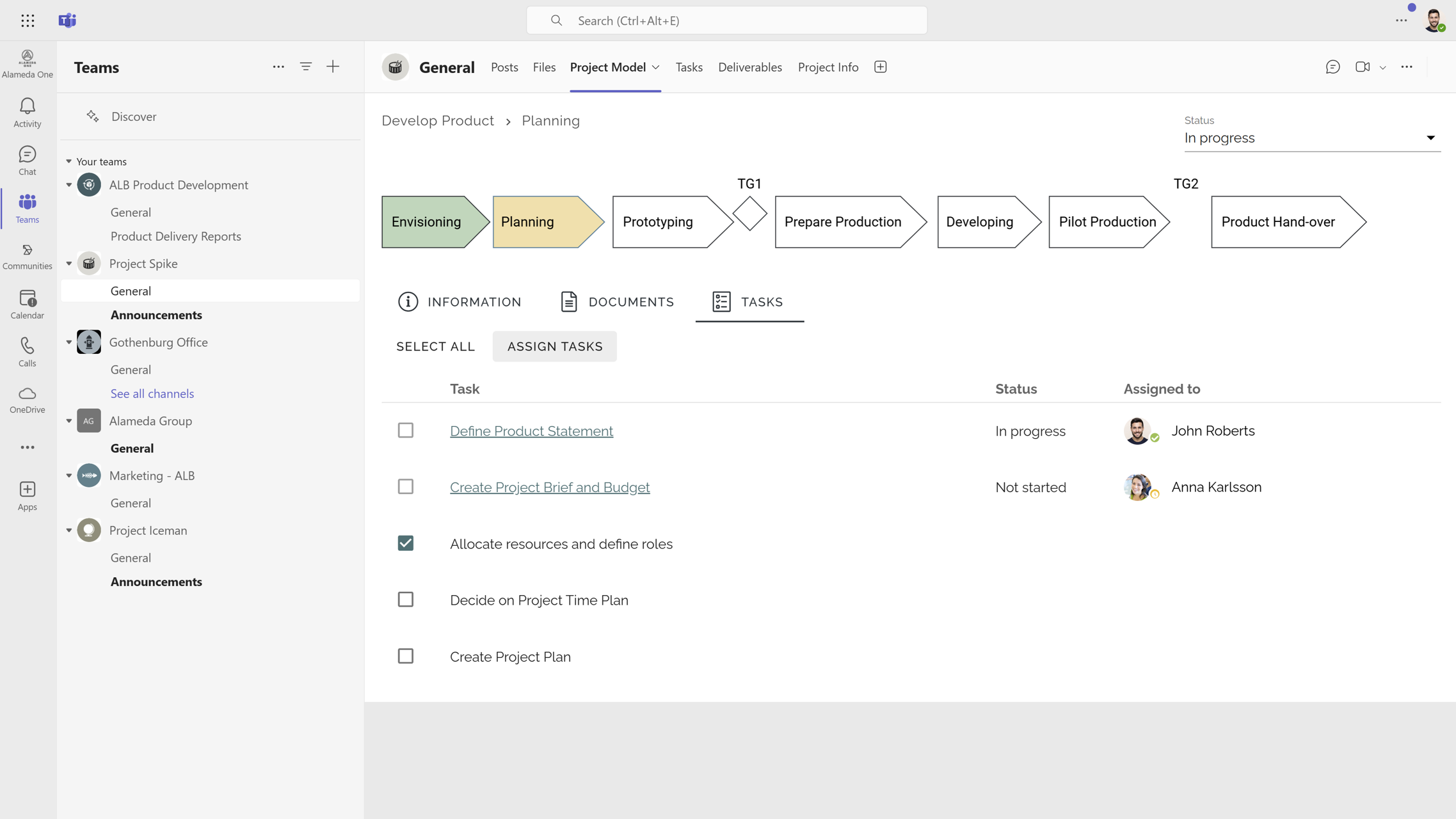 SharePoint Intranet Example: SharePoint-based project workspace created from a standardized collaboration template.