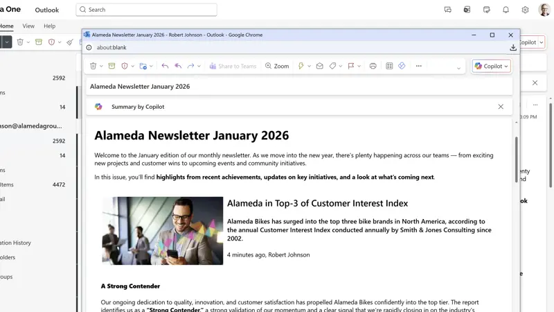 Internal communications newsletter generated from intranet content with prioritized news articles