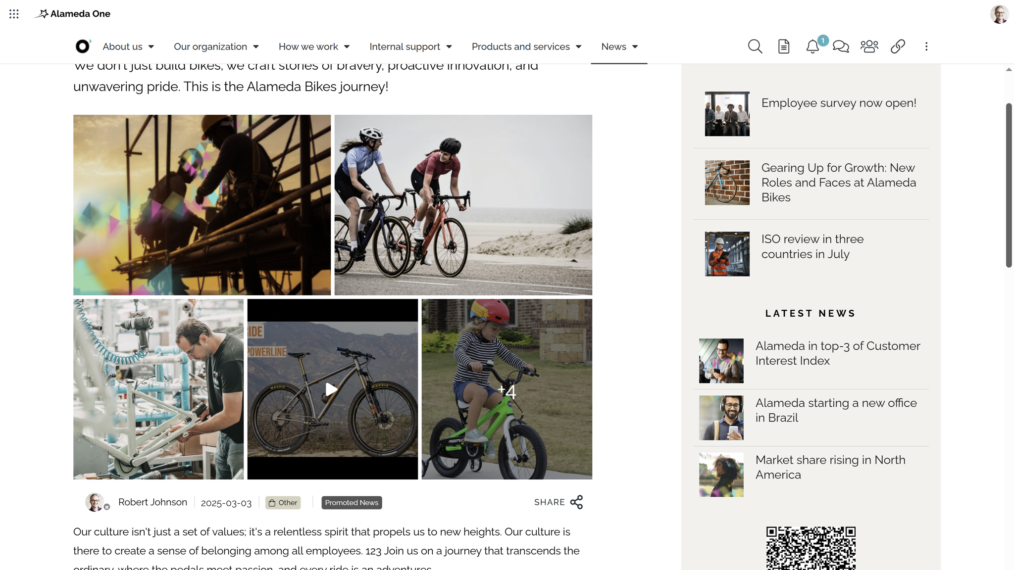 Internal communication intranet displaying rich media content such as videos and images to boost engagement.