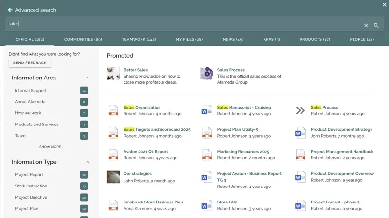 Search results screen highlighting promoted content at the top of the list.