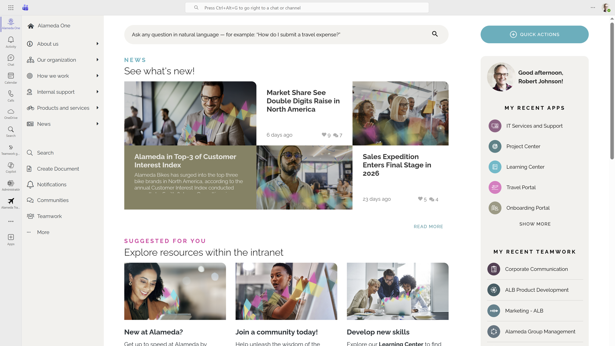 Intranet platform integrated with Microsoft 365 and Microsoft Teams to provide a unified digital workplace experience.