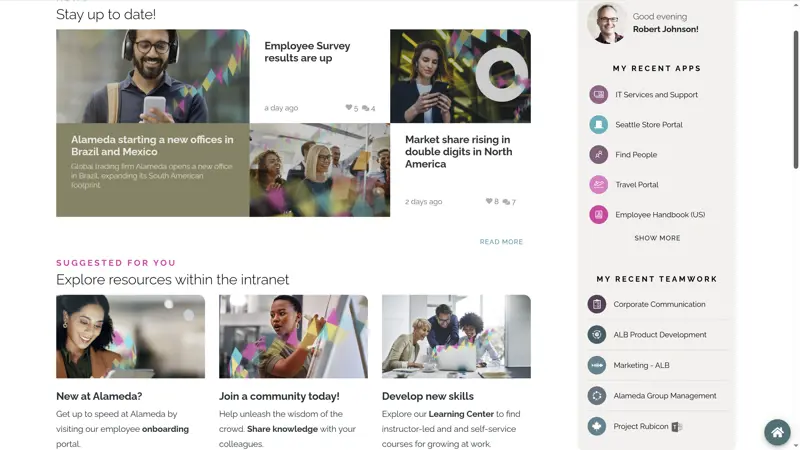 best intranet platform providing a personalized intranet homepage for employees