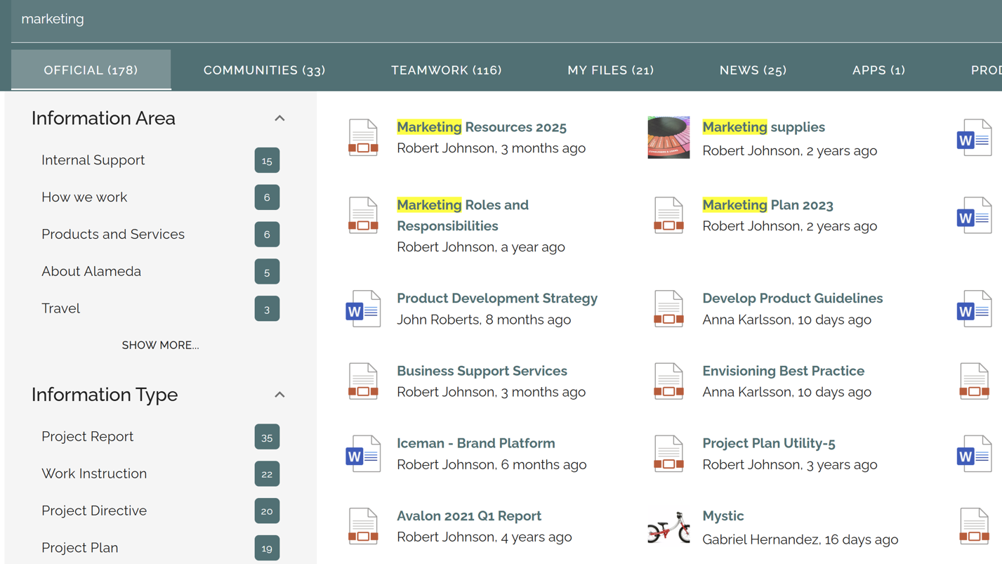 Customized search filters within search category Official in Advanced search.