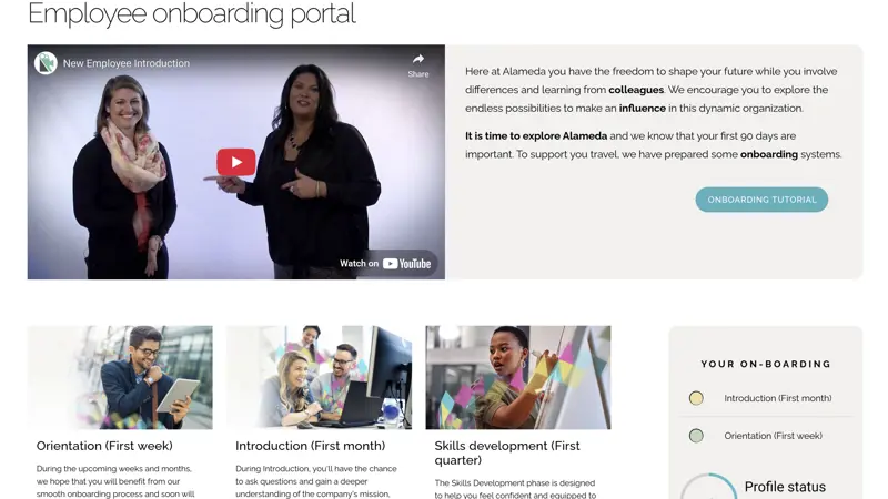 HR intranet page example showing a tailored welcome experience for new employees