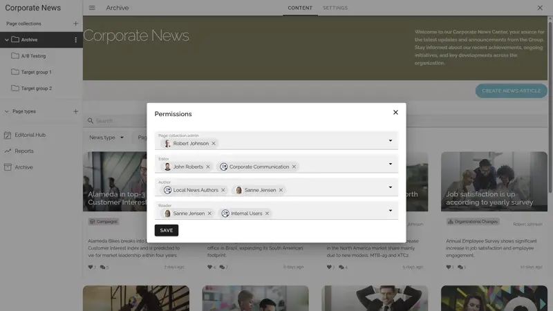 Intranet management with role-based publishing and content ownership controls