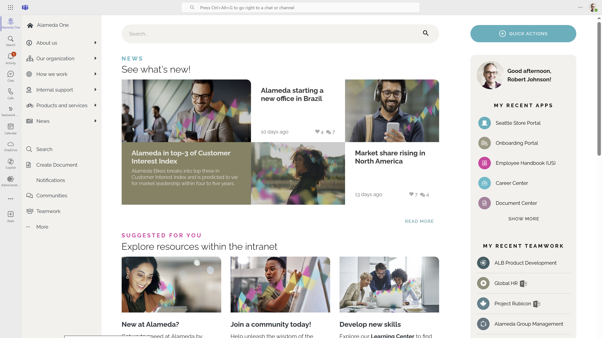 Surface the full intranet experience in Microsoft Teams.