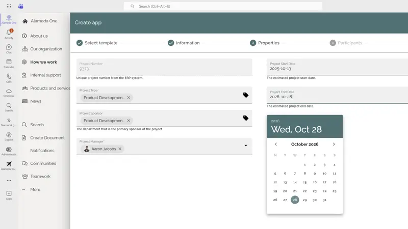 Image 2: Creating a collaboration team in Microsoft Teams based on customized template.