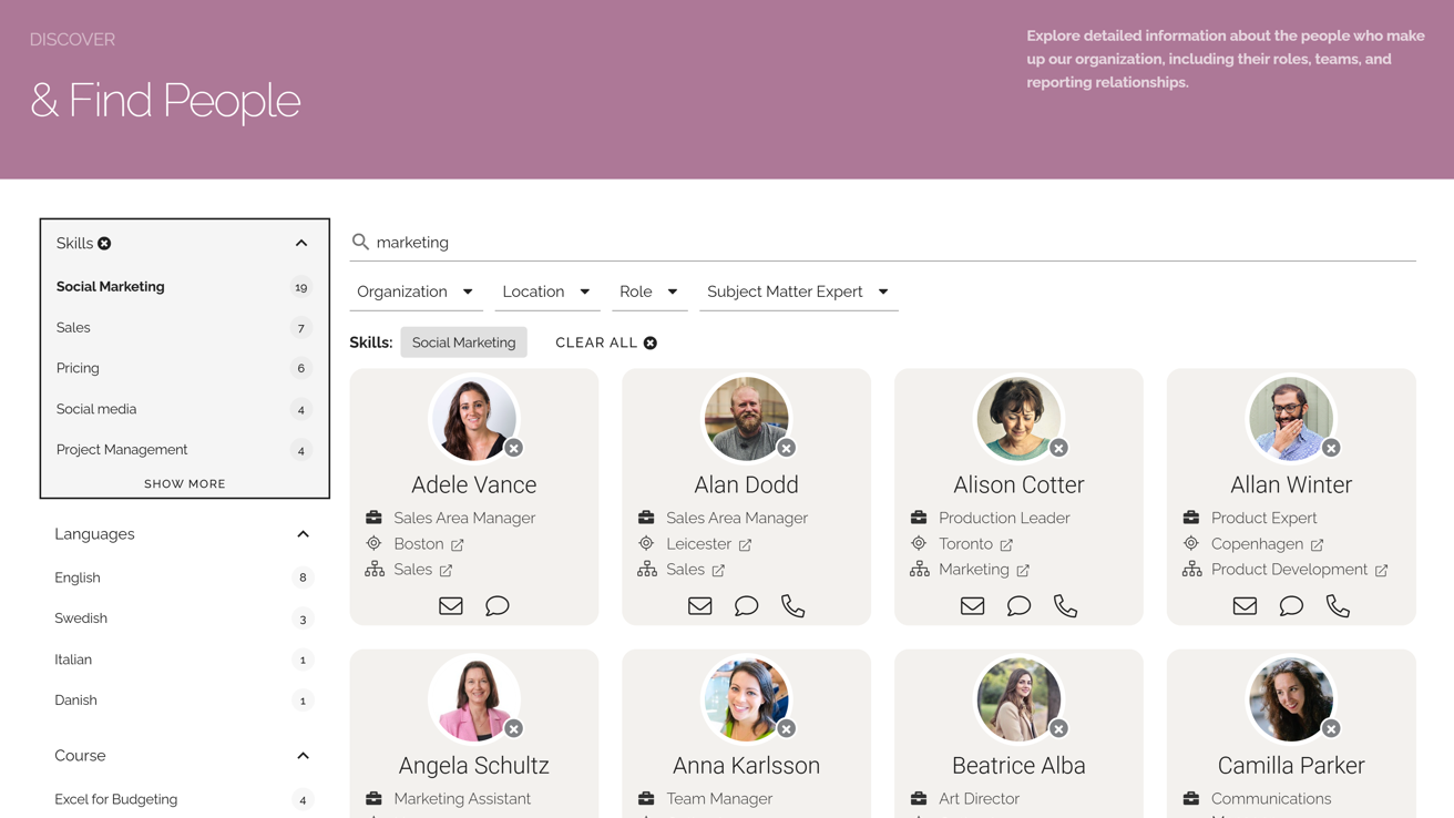 Competency and skills directory helping employees find colleagues in an enterprise intranet. Competency and skills directory helping employees find colleagues in an enterprise intranet.
