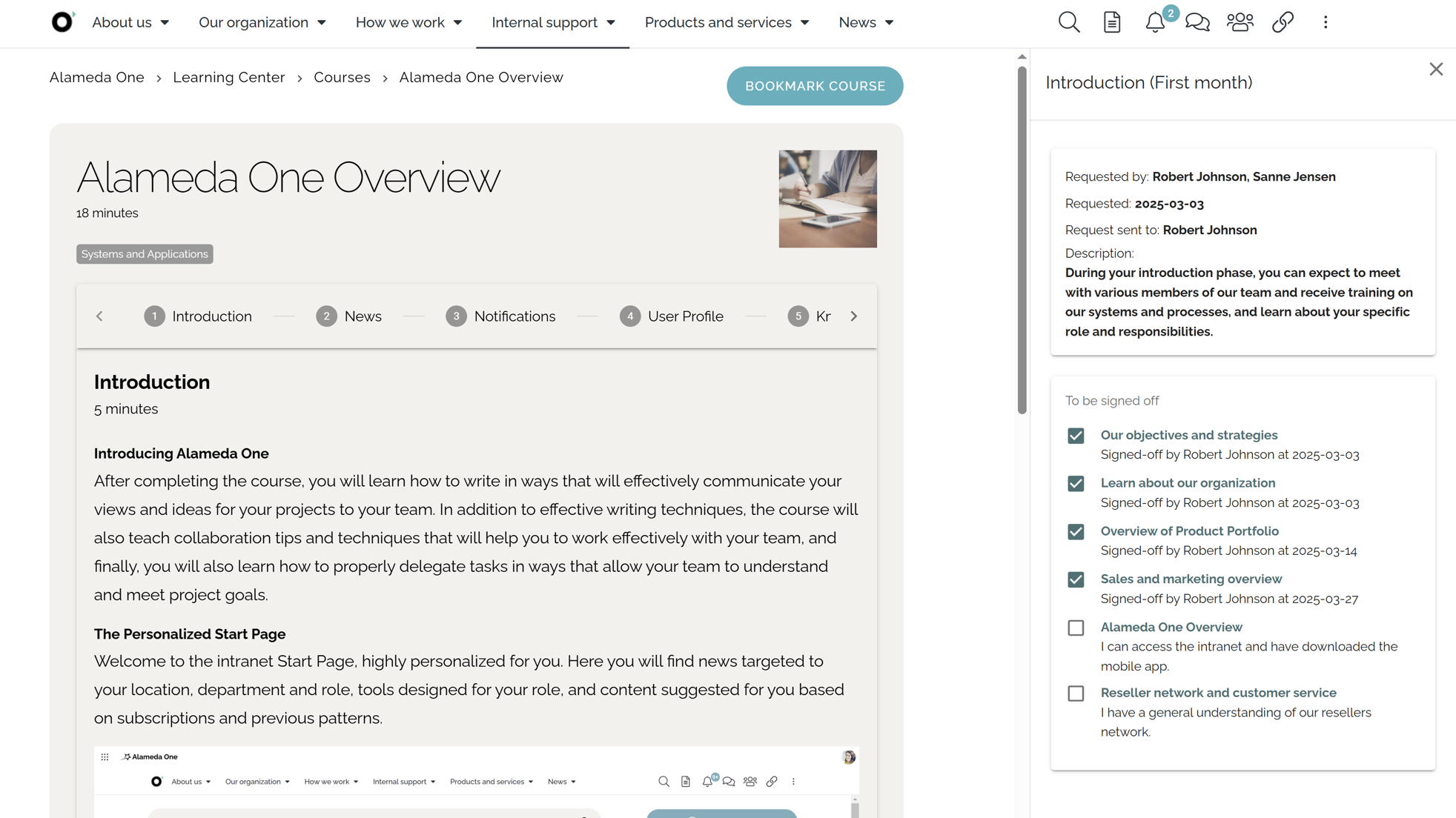 HR intranet site example with step-by-step onboarding and progress indicators