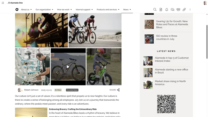 Intranet Design Example: Intranet news article using visual storytelling through an image and video gallery.
