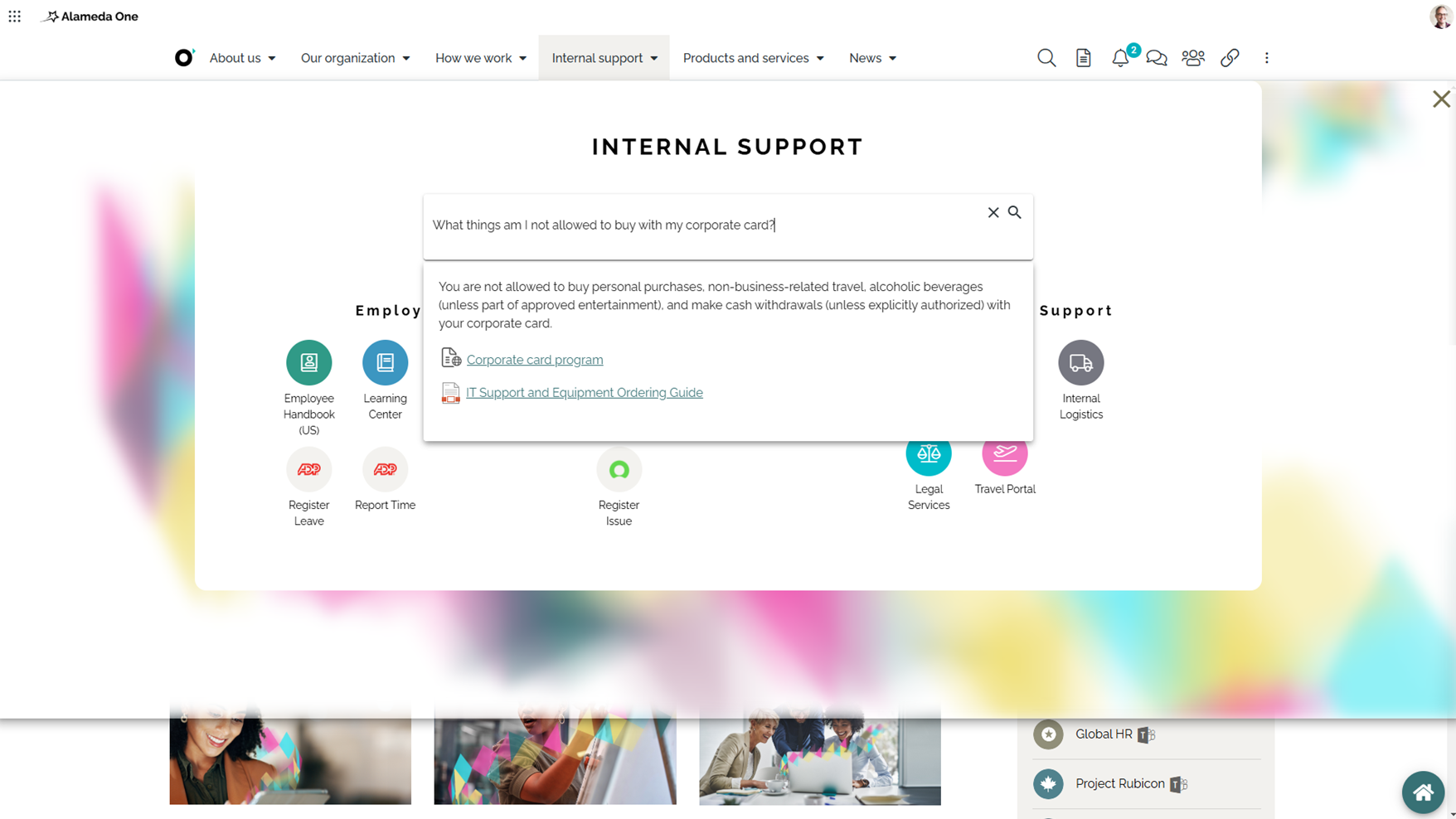 Intranet UX Example: Semantic search with AI-driven results improves findability and user satisfaction.