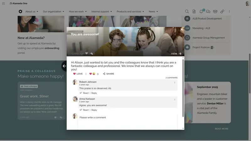 best intranet platform supporting employee engagement with peer recognition features
