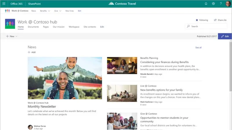 A SharePoint intranet site example