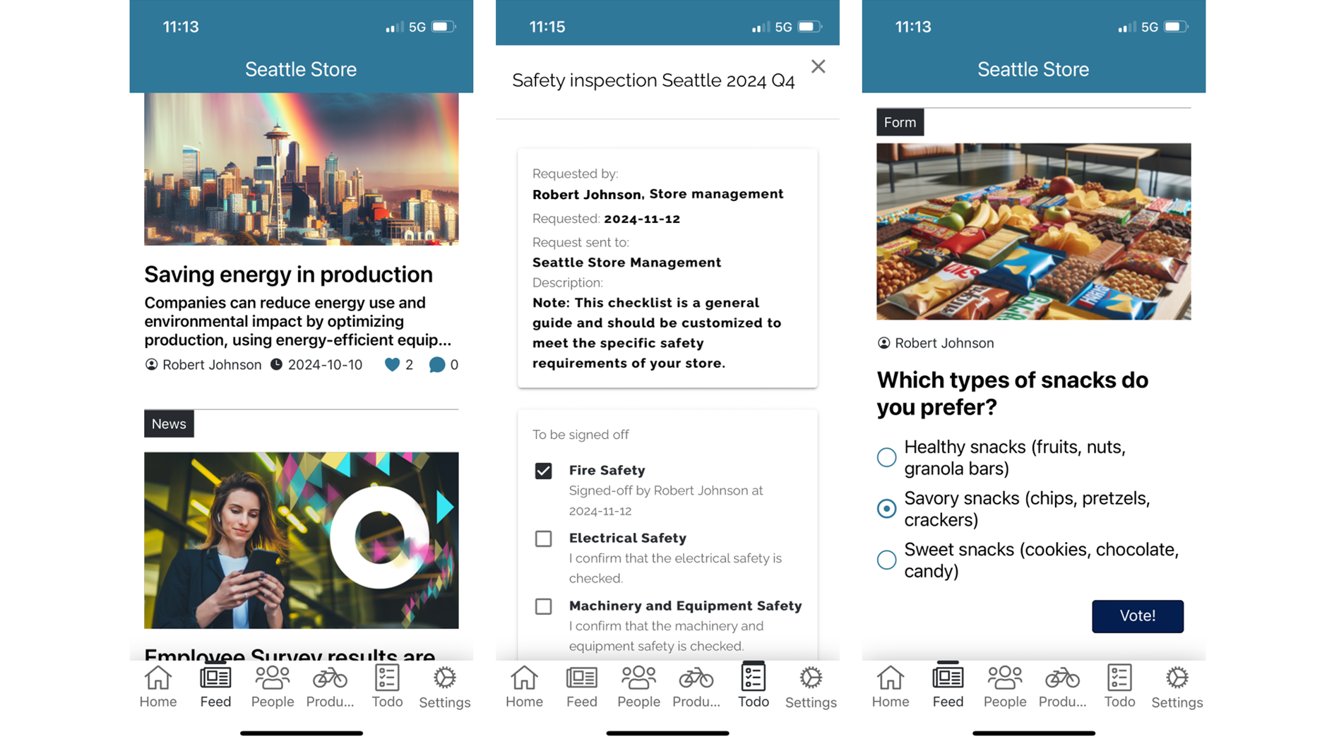 Intranet Design Example: Mobile intranet app interface with news updates, task management, and interactive polling features. Intranet Design Example: Mobile intranet app interface with news updates, task management, and interactive polling features.
