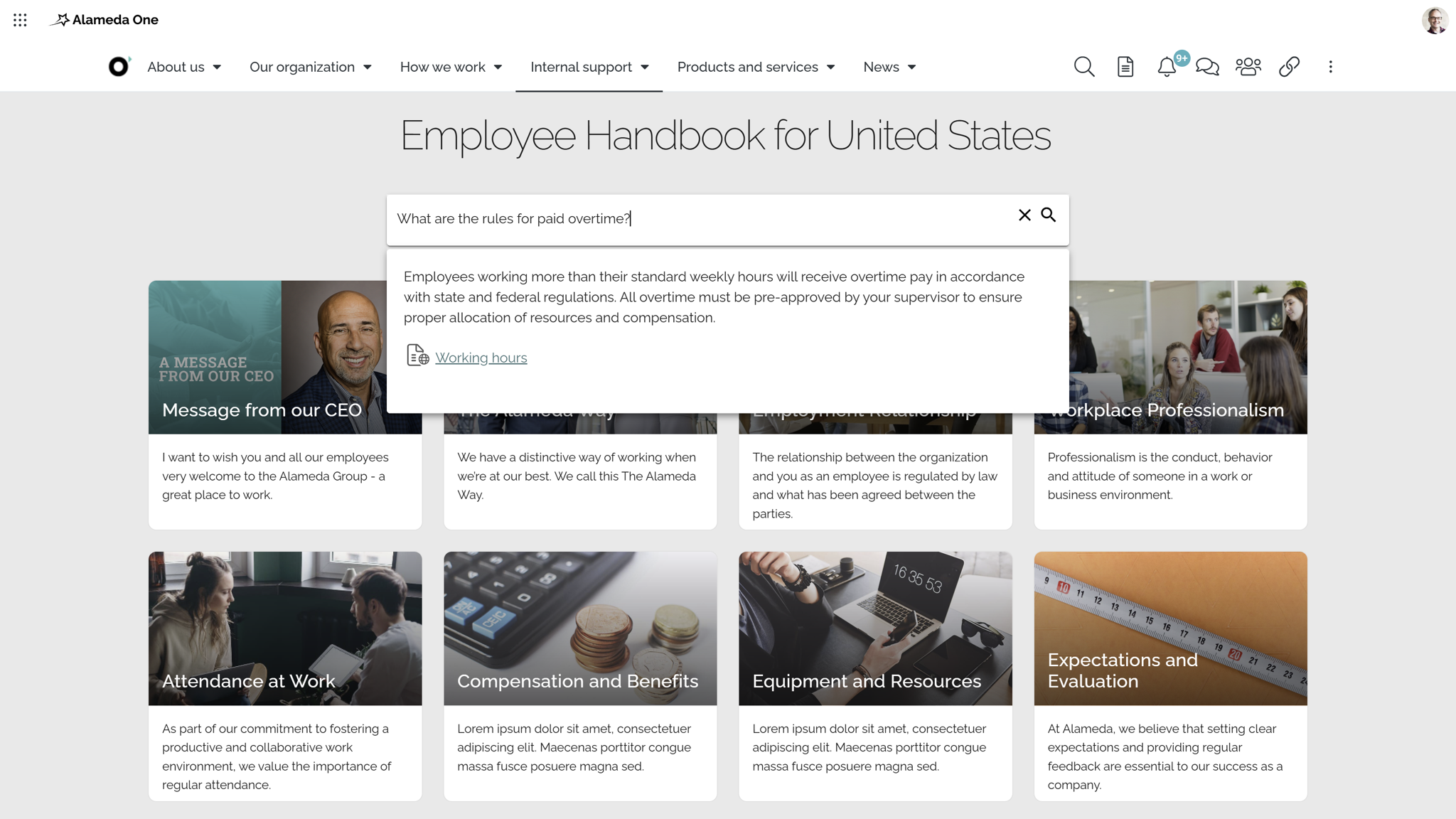 HR Intranet Best Practice: AI-powered semantic search in employee engagement software helps employees quickly find HR policies and handbooks.