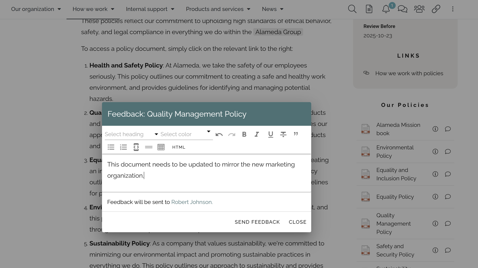 Intranet management: Employee feedback used to improve intranet content quality