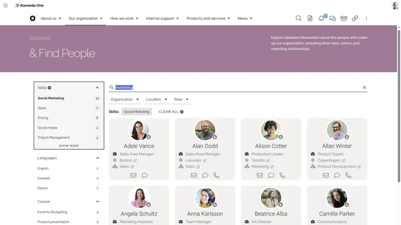 Intranet site document center with search, filters, and compliance features for secure content management.
