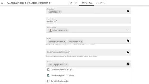 Multi-channel internal communications publishing from an intranet to Teams, email, and social channels