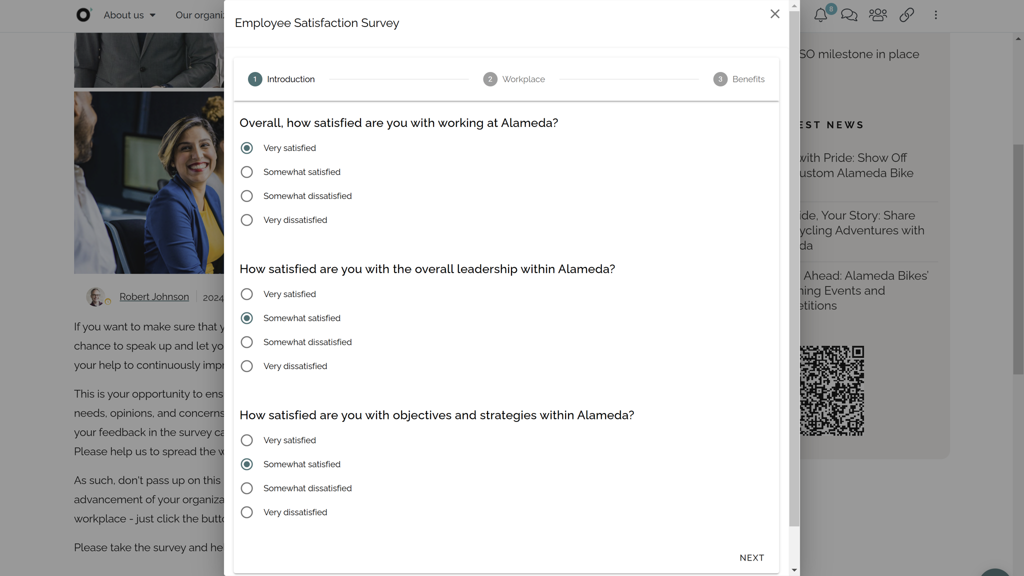 HR Intranet Best Practice: Employee engagement software with polls and surveys captures employee feedback and strengthens engagement.