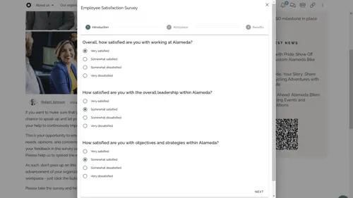 HR Intranet Best Practice: Employee engagement software with polls and surveys captures employee feedback and strengthens engagement.