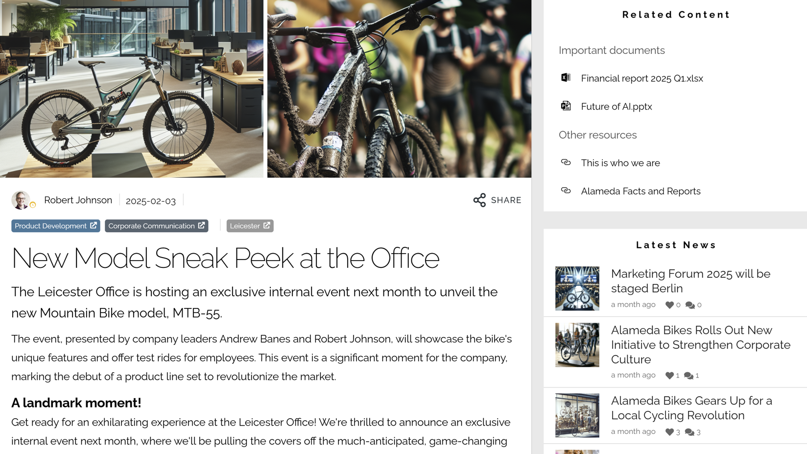 SharePoint intranet example: Targeted intranet communication example filtered by role, department, and location.