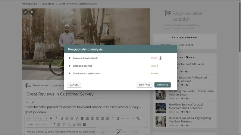 AI in intranet platforms: Automated content analysis for quality, opening, and tonality