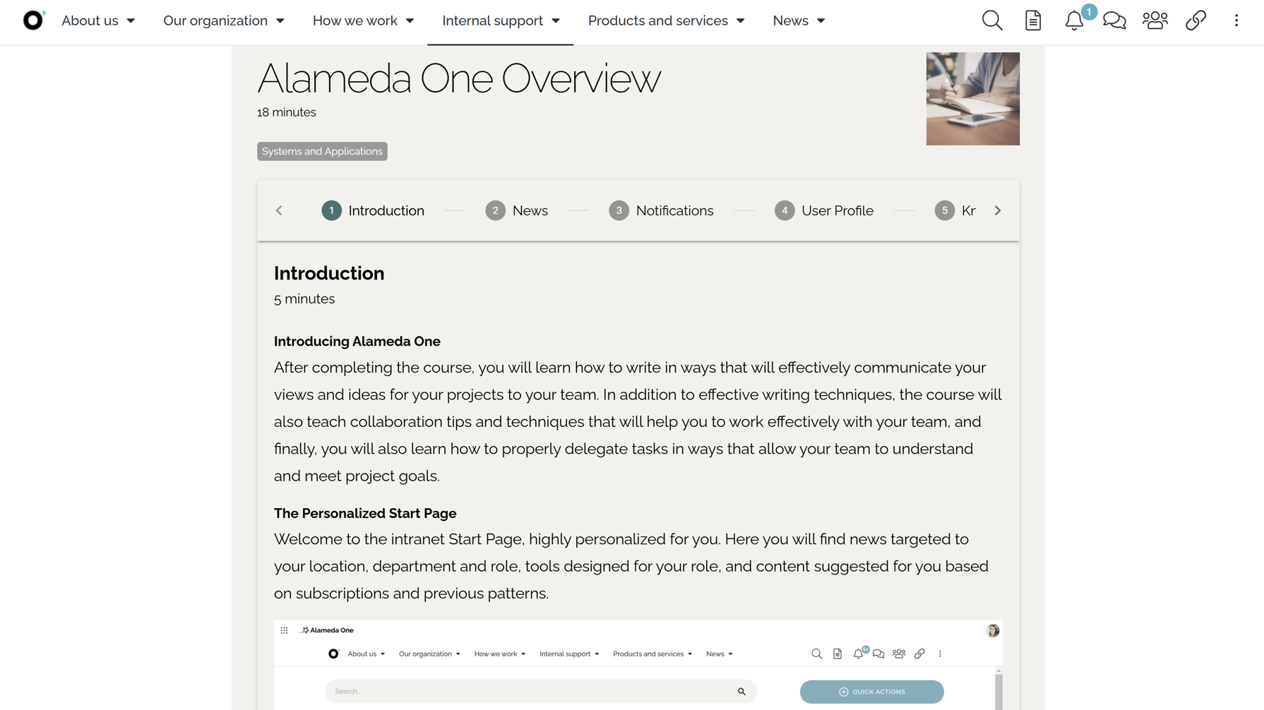 Intranet management: Intranet adoption supported by training modules and user enablement