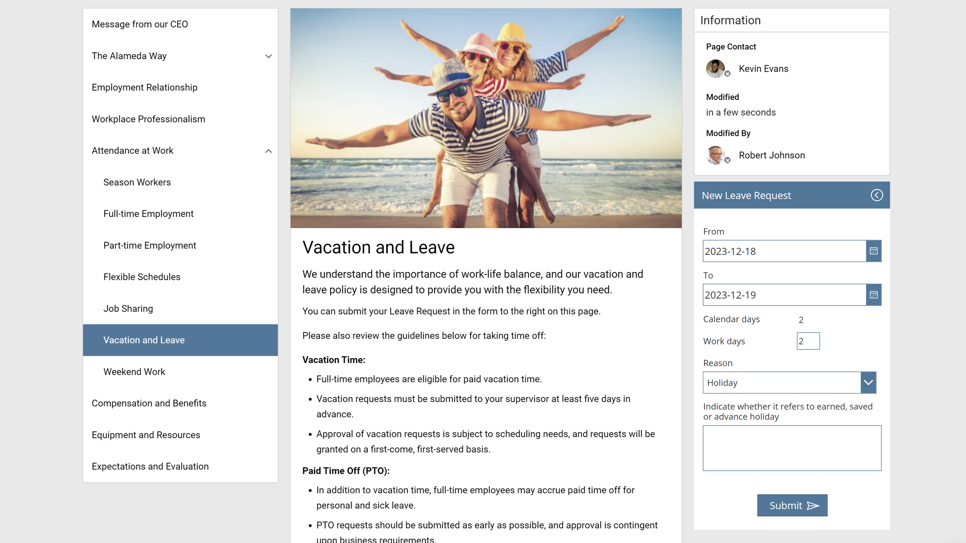 HR Intranet Best Practice: Employee engagement software with self-service tools such as leave requests simplifies HR processes and boosts engagement.
