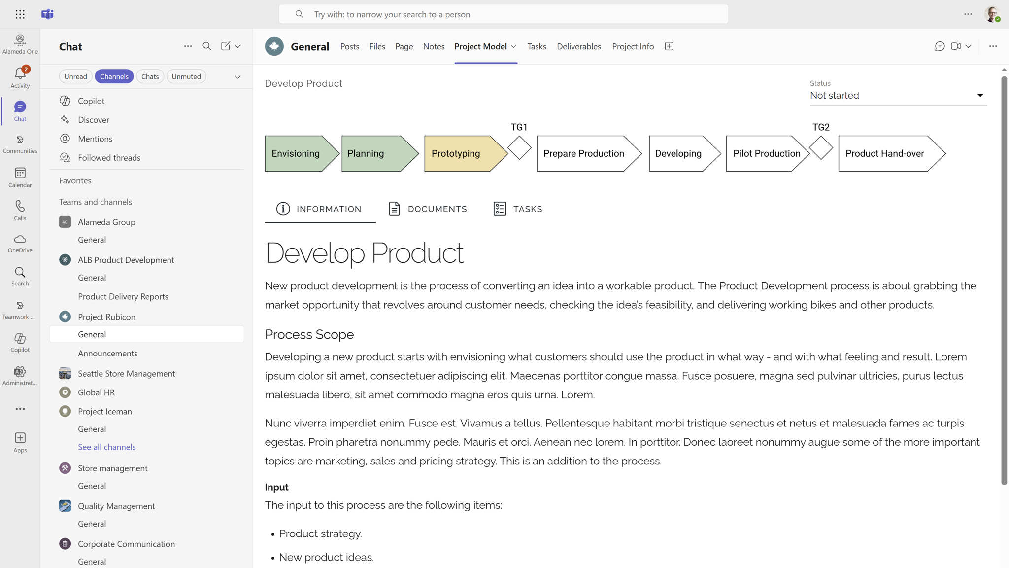 Example of standardized Teams project template integrated into a Microsoft 365 intranet. Example of standardized Teams project template integrated into a Microsoft 365 intranet.