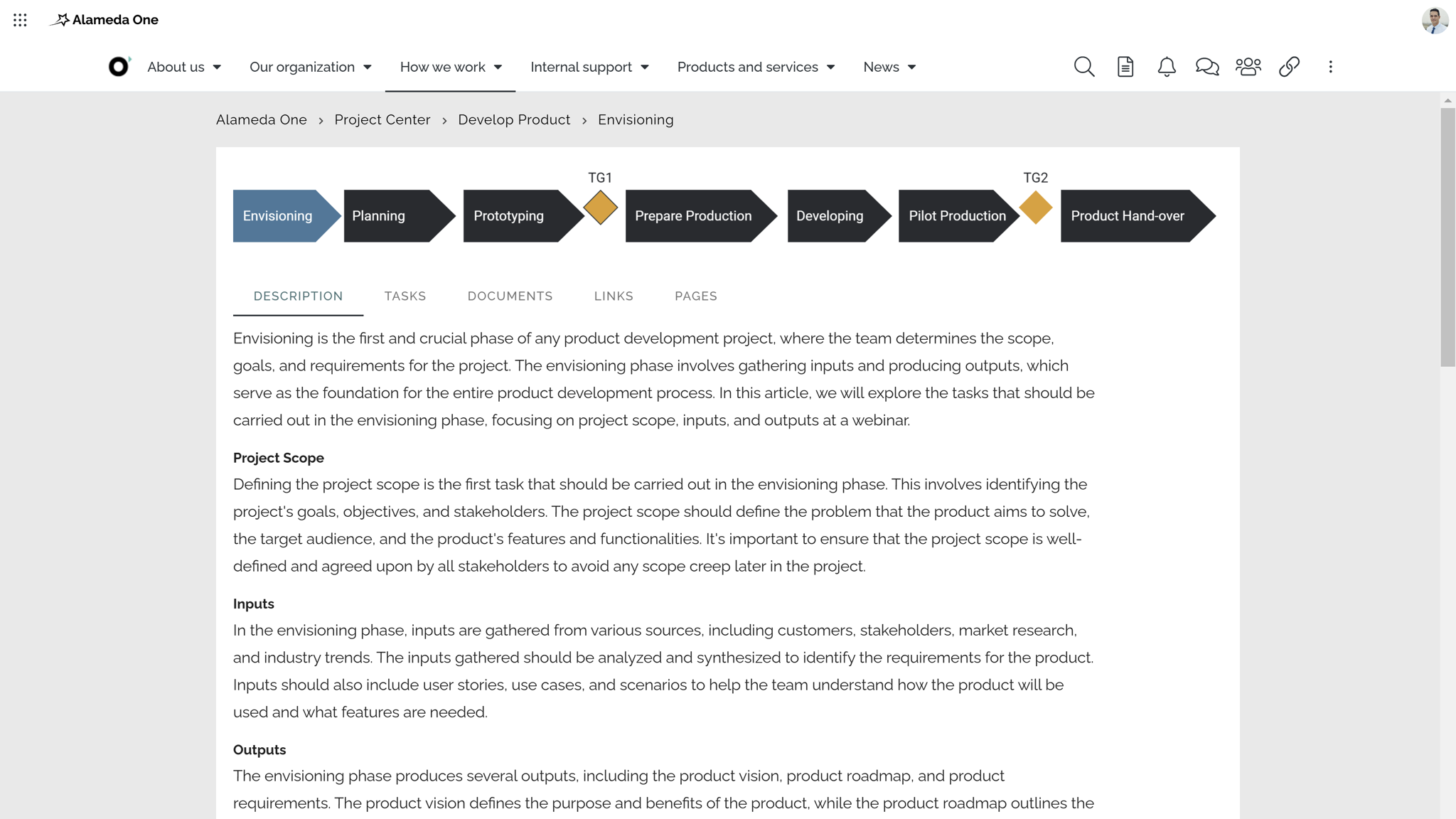 Example of intranet design best practice showing clickable process navigation for business workflows.