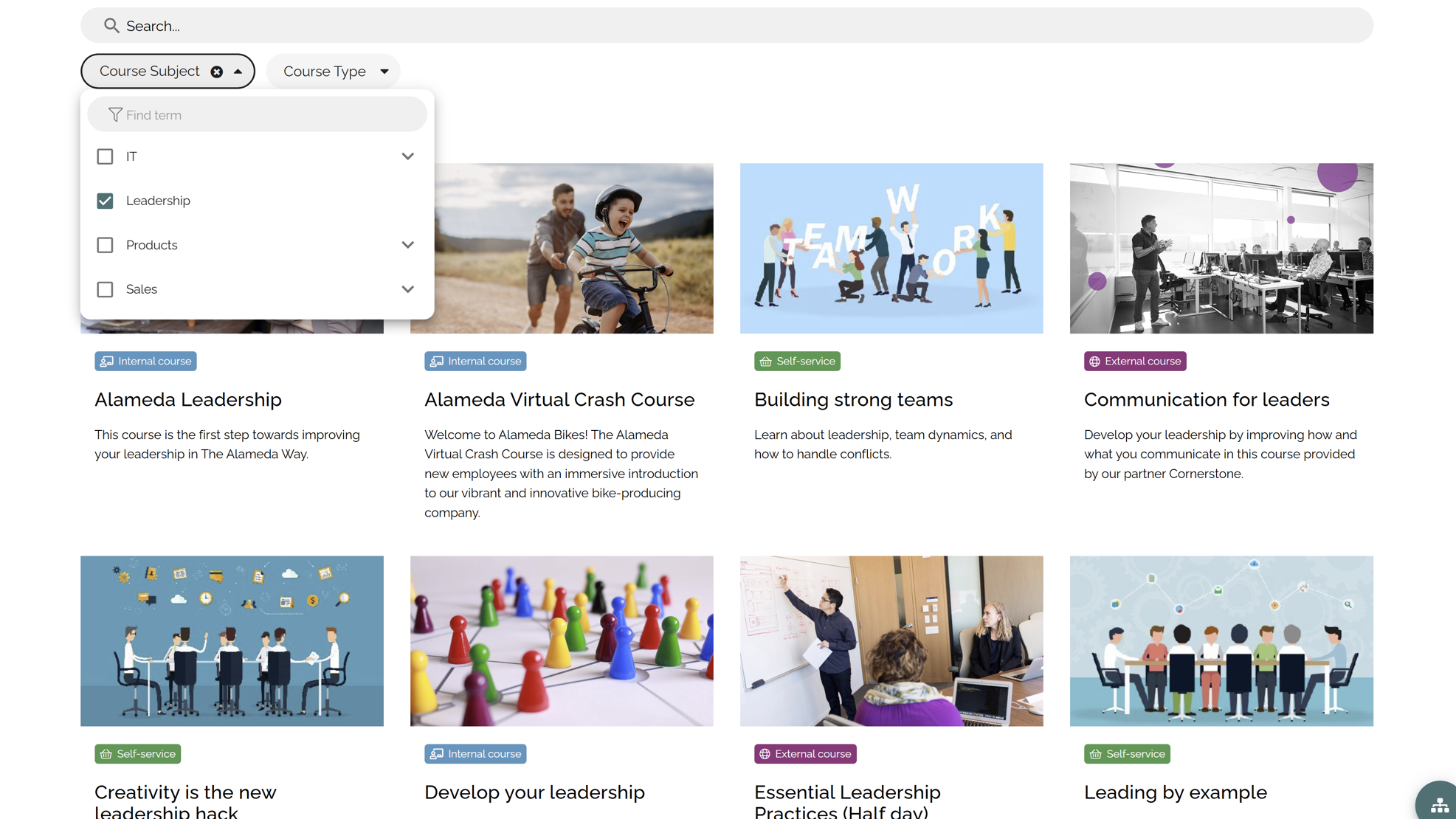 Leadership development intranet learning center with role-based leadership and management learning paths