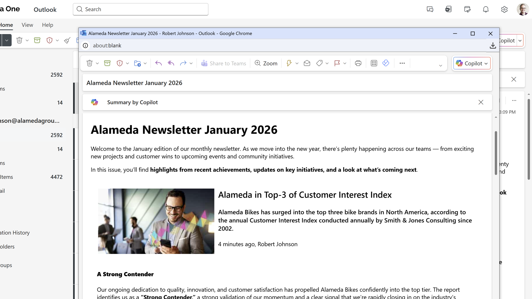 Internal communications newsletter generated from intranet content with prioritized news articles