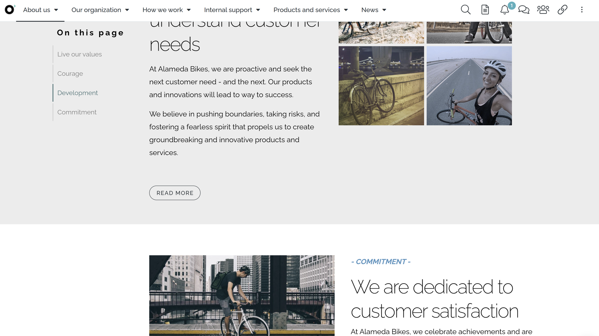 Employee engagement platform page combining text, images, and video to reinforce culture and belonging.