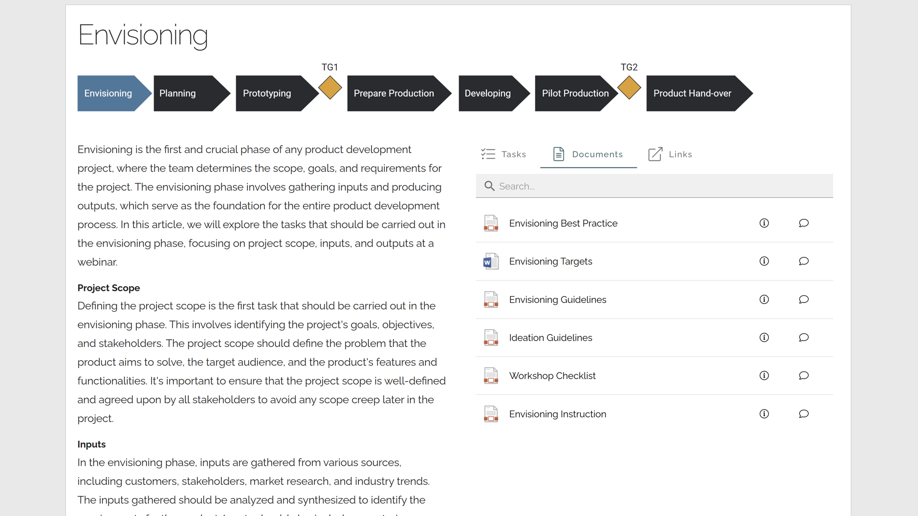 Intranet interface displaying official business process documentation with version control and categorized document links.
