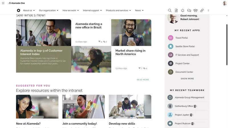 Intranet Design Best Practice 1: Design a start page using targeting, subscriptions, user behavior, and AI-powered solutions to optimize the experience for every user.