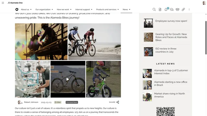 Internal communication intranet displaying rich media content such as videos and images to boost engagement.