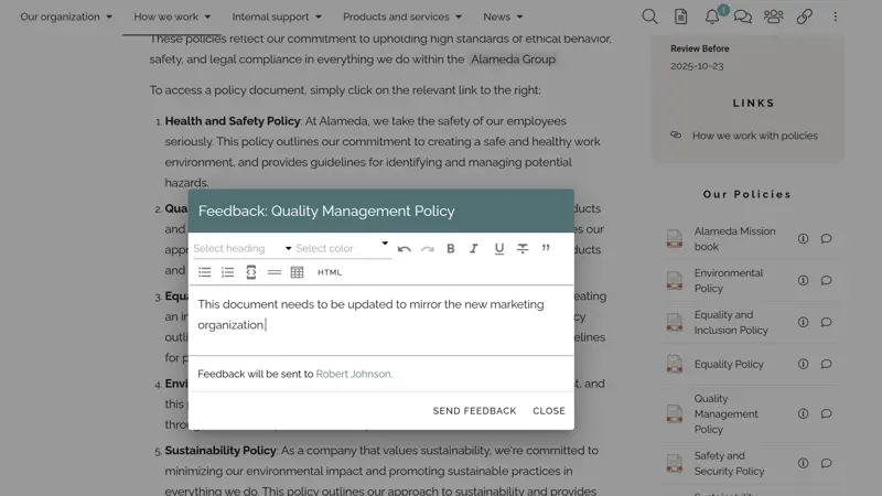 Intranet management: Employee feedback used to improve intranet content quality