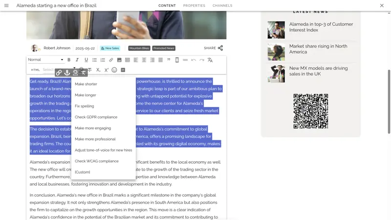 Intranet trend showing AI support for content creation and optimization in intranet platforms